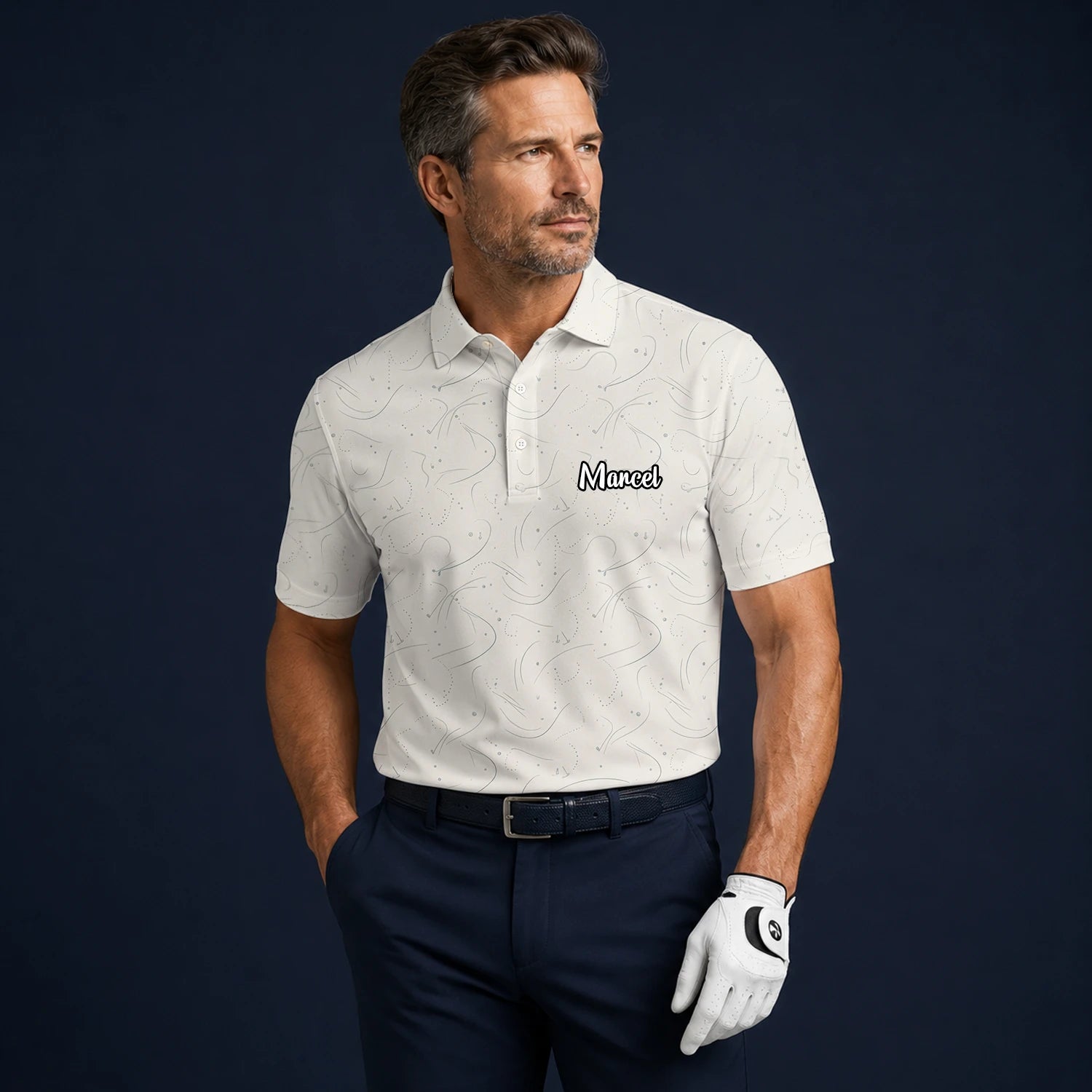 Personalised Cream Golf Tee Line Art Golf Polo Shirt For Men O7898