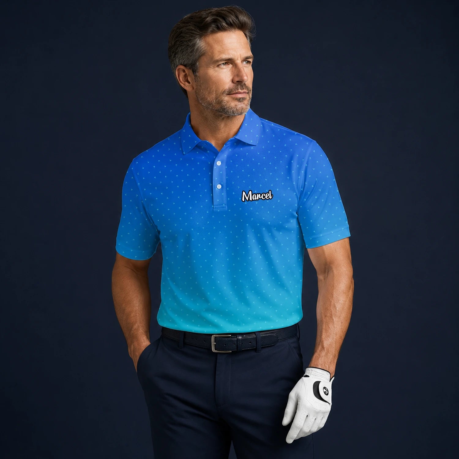 Personalised Blue Turquoise Dotted Gradient Golf Polo Shirt For Men C6032