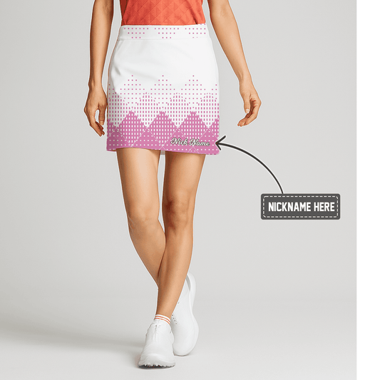 Personalized Women's White Pink Pixelated Mountain Print Golf Skort M5705 main image - S