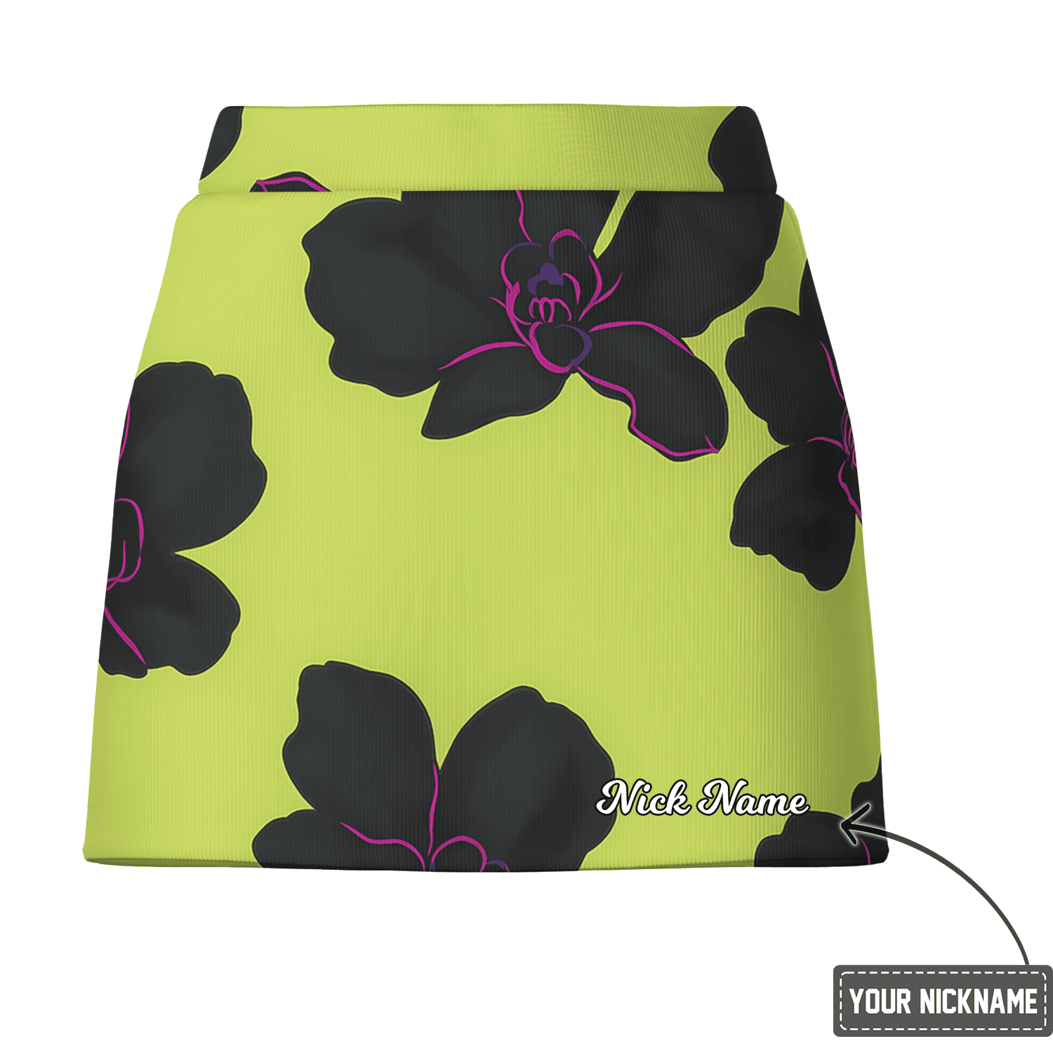 Personalized Women's Golf Skort Vibrant Lime Green with Black Orchid Floral Print P5613 additional image 2