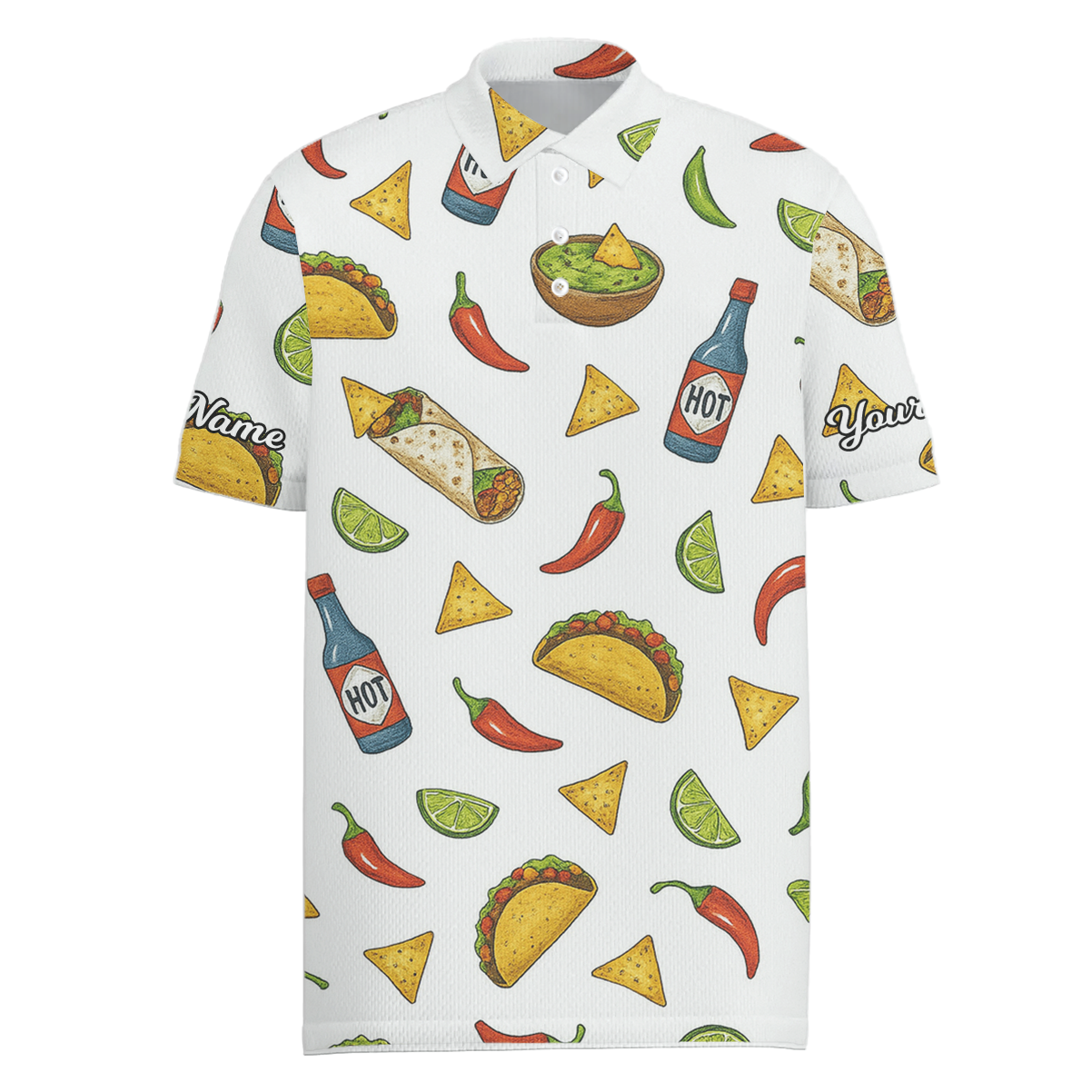Personalized Taco Burrito Mexican Food Golf Polo Shirt White for Men L1967 main image - Men Polo S
