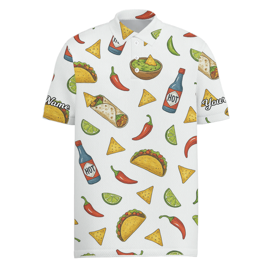 Personalized Taco Burrito Mexican Food Golf Polo Shirt White for Men L1967 main image - Men Polo S