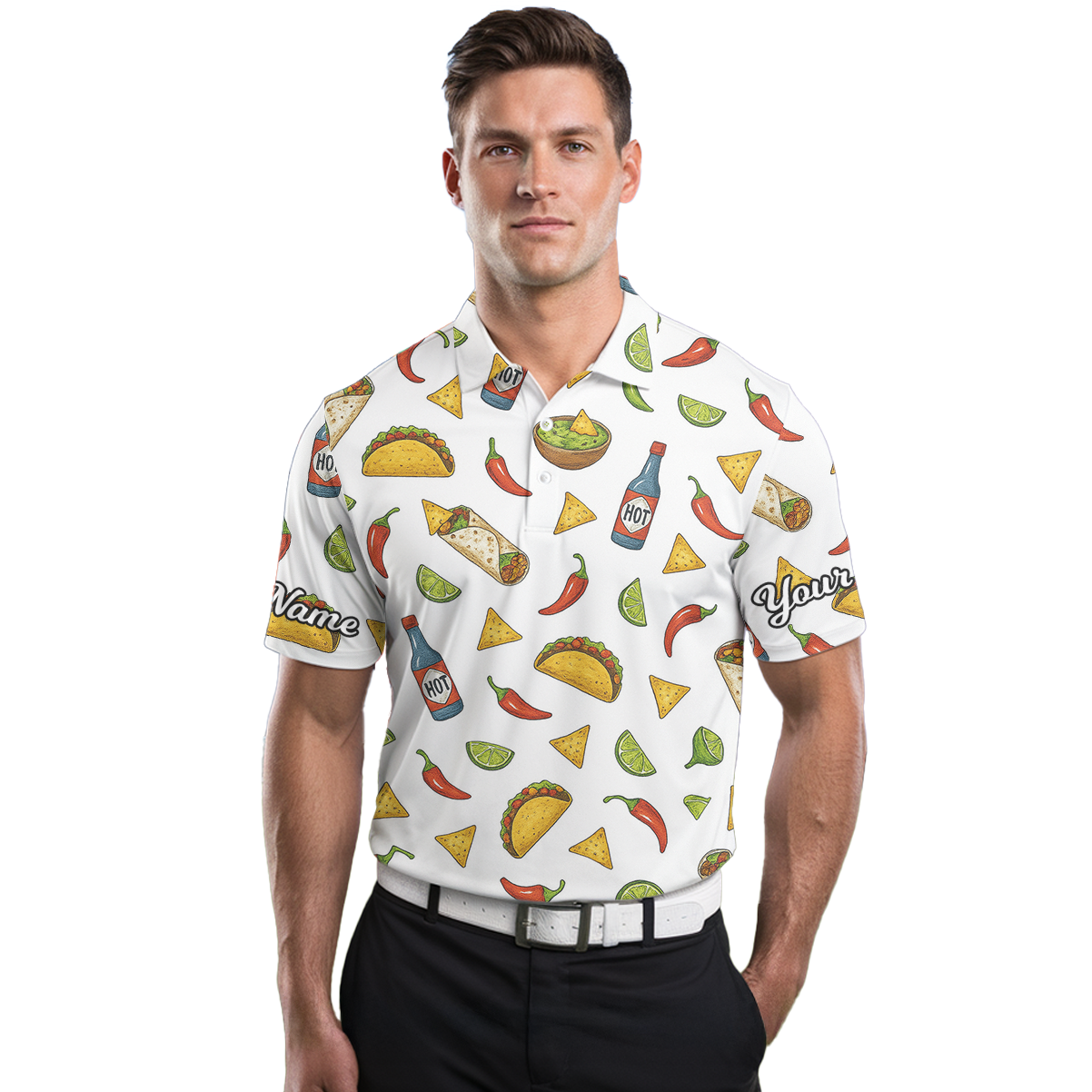 Personalized Taco Burrito Mexican Food Golf Polo Shirt White for Men L1967 additional image 3