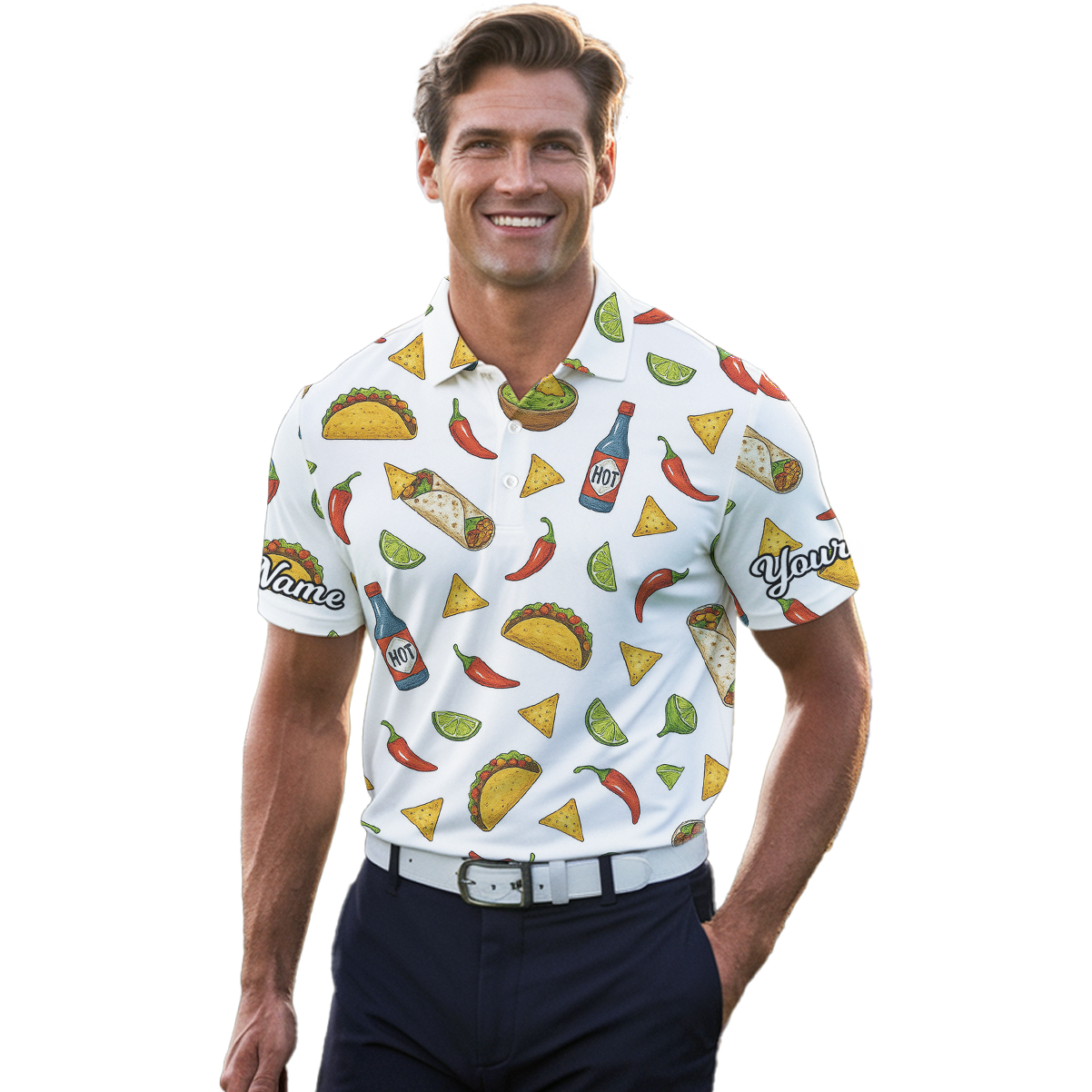 Personalized Taco Burrito Mexican Food Golf Polo Shirt White for Men L1967 additional image 4