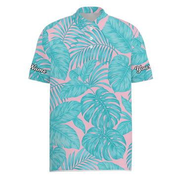 Personalized Tropical Palm Monstera Men's Golf Polo Shirt Pink Turquoise I7136 main image - Men Polo S