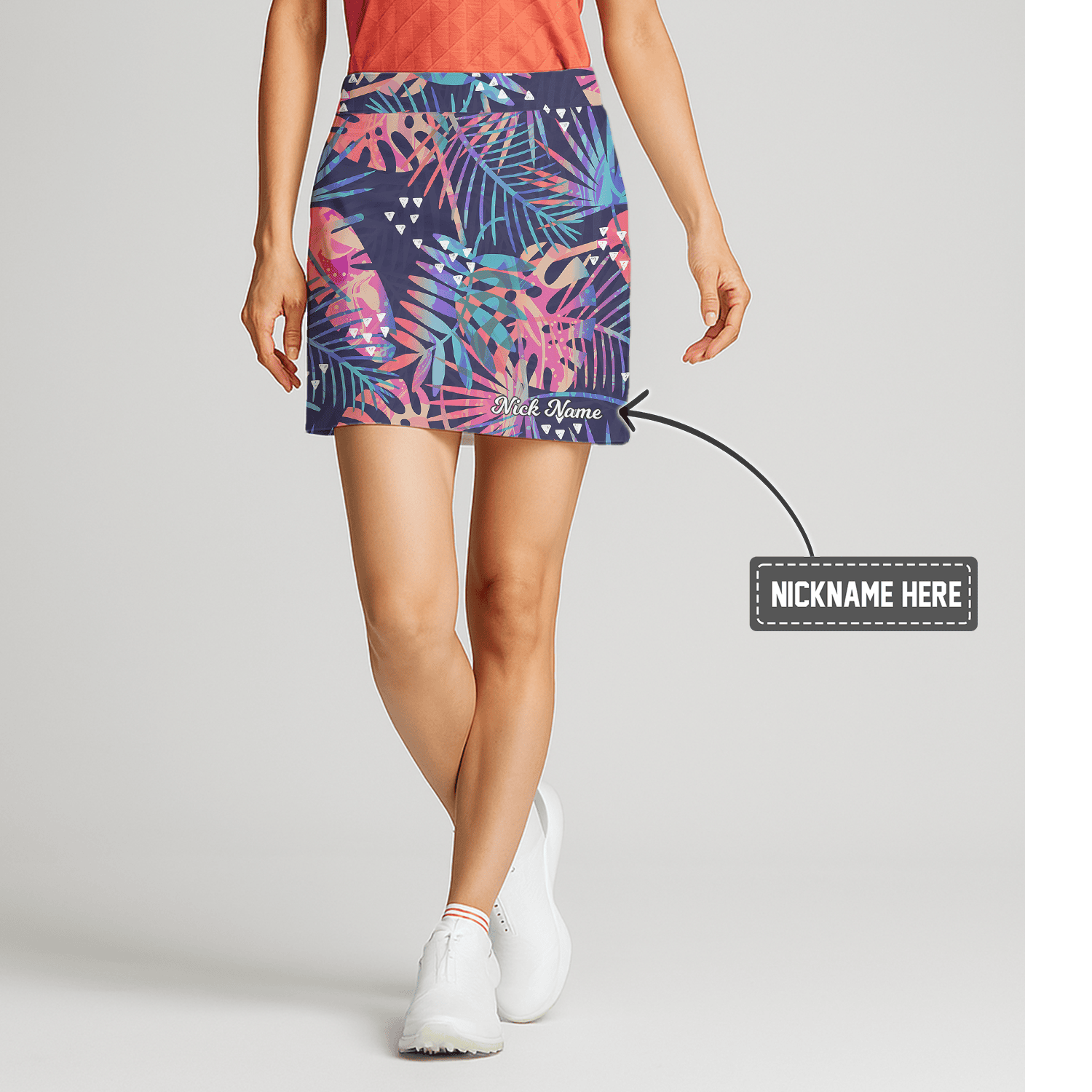 Personalized Women's Navy Multi-Color Tropical Palm Golf Skort F3872 main image - S