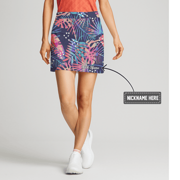 Personalized Women's Navy Multi-Color Tropical Palm Golf Skort F3872 main image - S