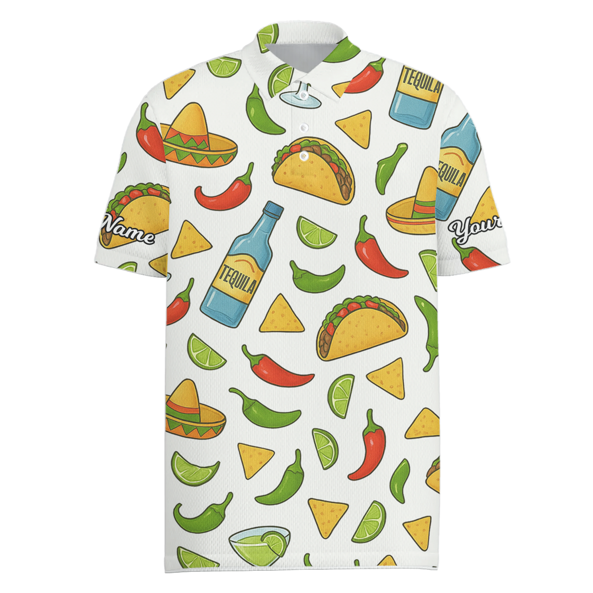 Personalized Golf Polo Shirt for Men Funny Mexican Fiesta Taco Tequila Print White U1397 main image - Men Polo S