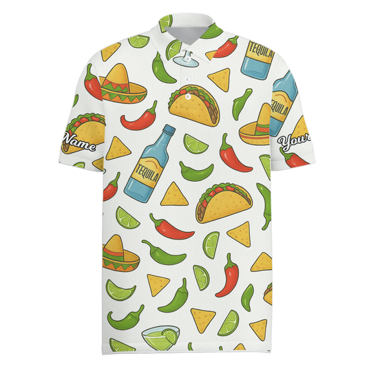 Personalized Golf Polo Shirt for Men Funny Mexican Fiesta Taco Tequila Print White U1397 main image - Men Polo S