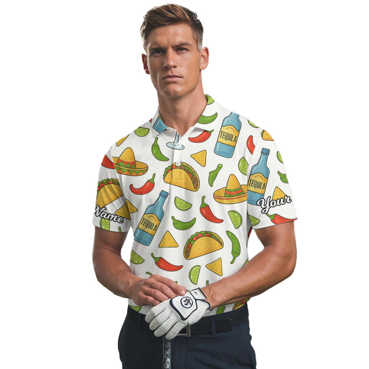 Personalized Golf Polo Shirt for Men Funny Mexican Fiesta Taco Tequila Print White U1397 additional image 2