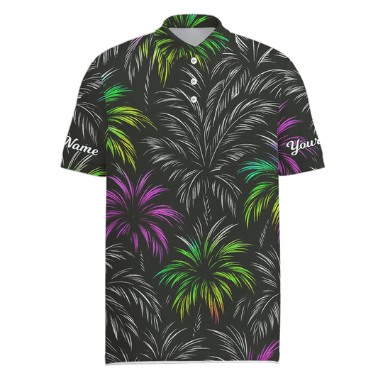 Personalized Colorful Fireworks Golf Polo Shirt Black M9693 main image - Men Polo S