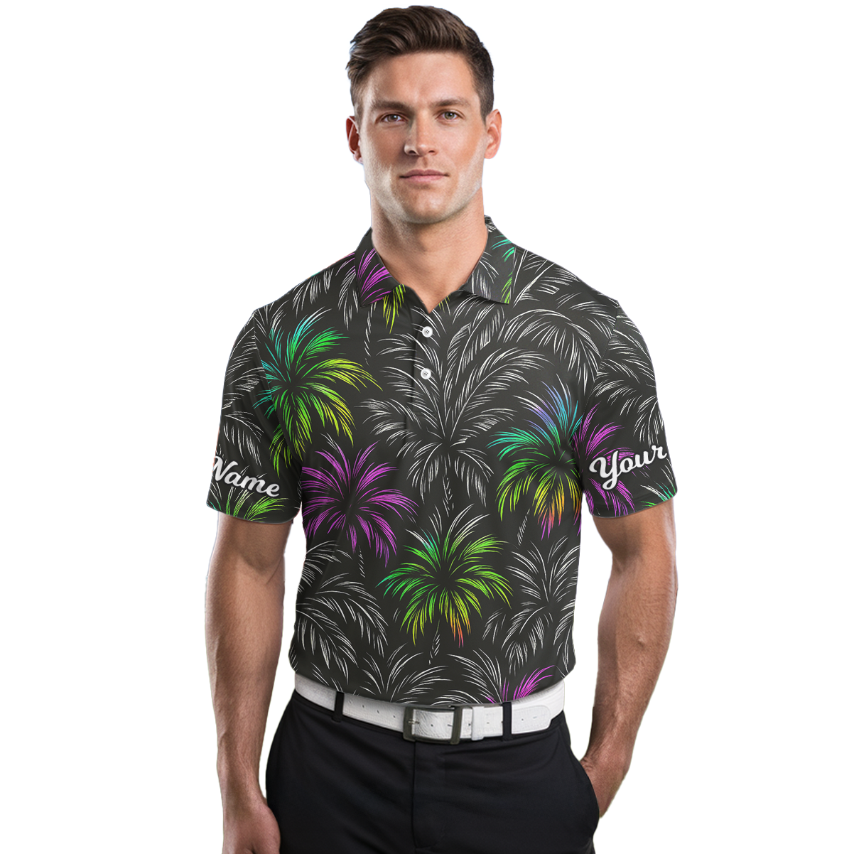 Personalized Colorful Fireworks Golf Polo Shirt Black M9693 additional image 3