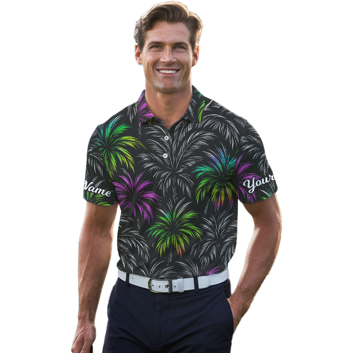 Personalized Colorful Fireworks Golf Polo Shirt Black M9693 additional image 4
