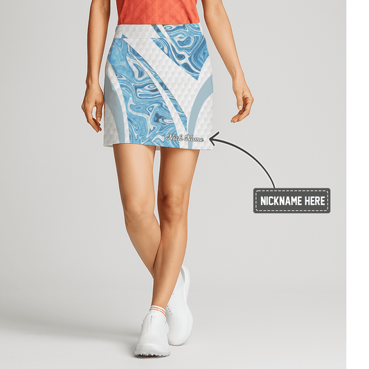 Personalized Women's Blue Marble Swirl & White Hexagon Golf Skort Q7851 main image - S