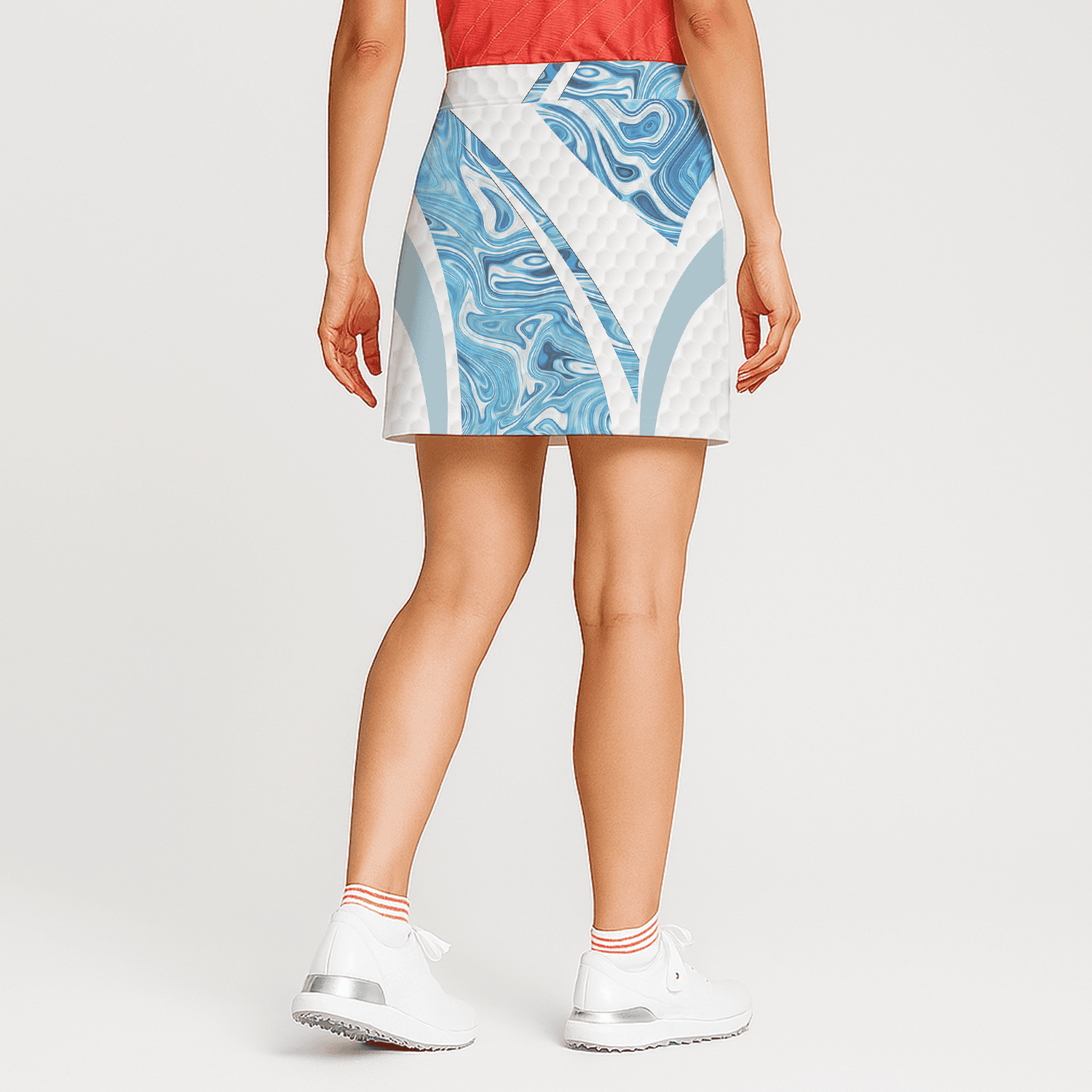 Personalized Women's Blue Marble Swirl & White Hexagon Golf Skort Q7851 additional image 1