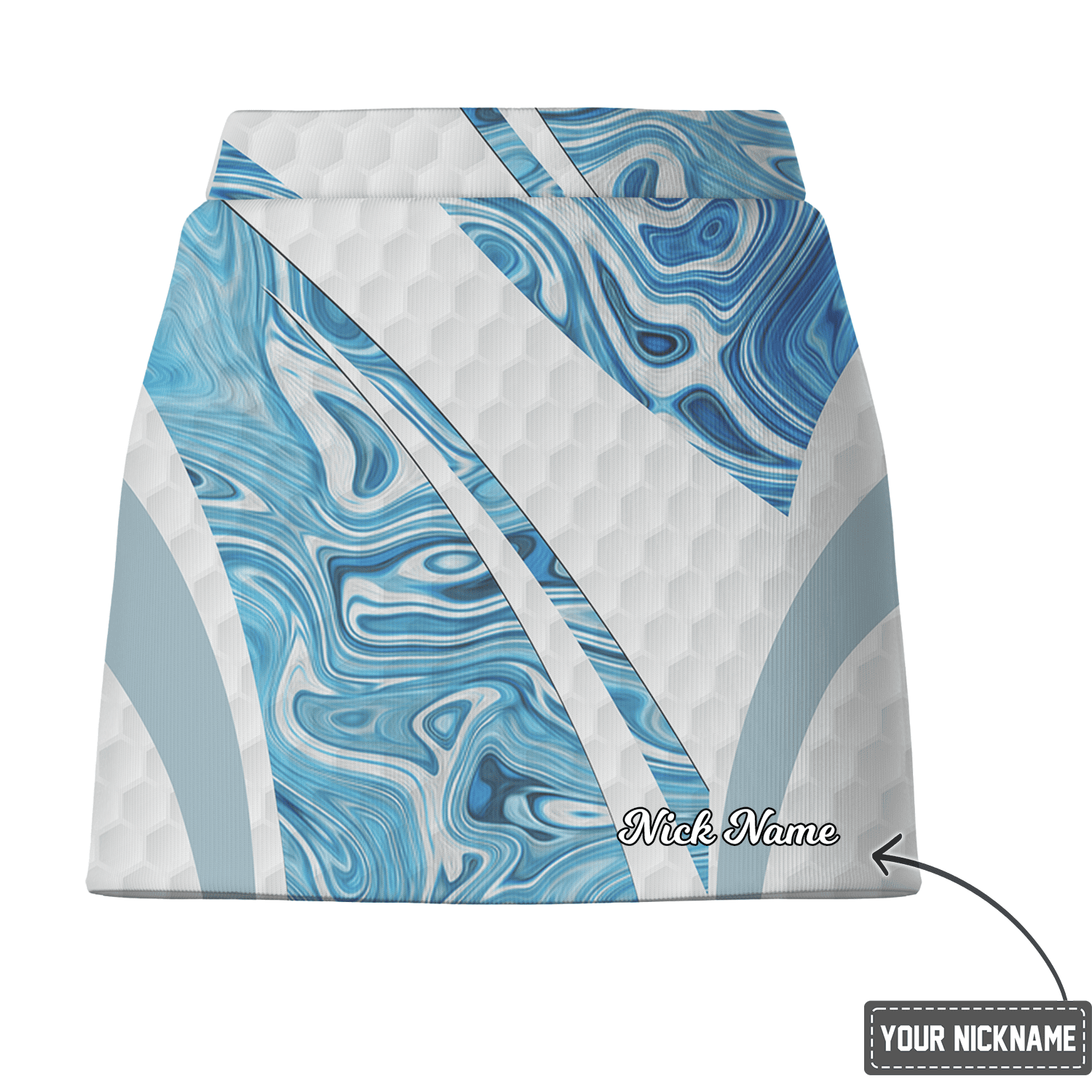 Personalized Women's Blue Marble Swirl & White Hexagon Golf Skort Q7851 additional image 2