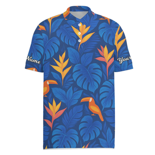 Personalized Blue Hawaiian Tropical Toucan Bird of Paradise Golf Polo Shirt Men S4883 main image - Men Polo S