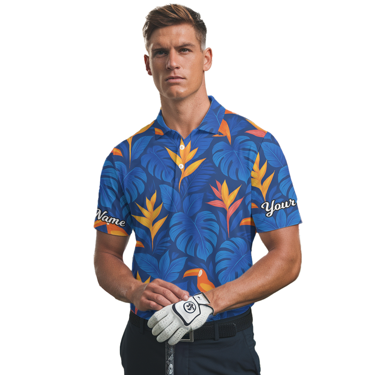 Personalized Blue Hawaiian Tropical Toucan Bird of Paradise Golf Polo Shirt Men S4883 additional image 2