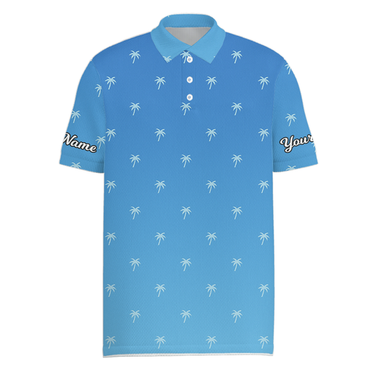 Personalized Palm Tree Golf Polo for Men Blue Ombre R3886 main image - Men Polo S