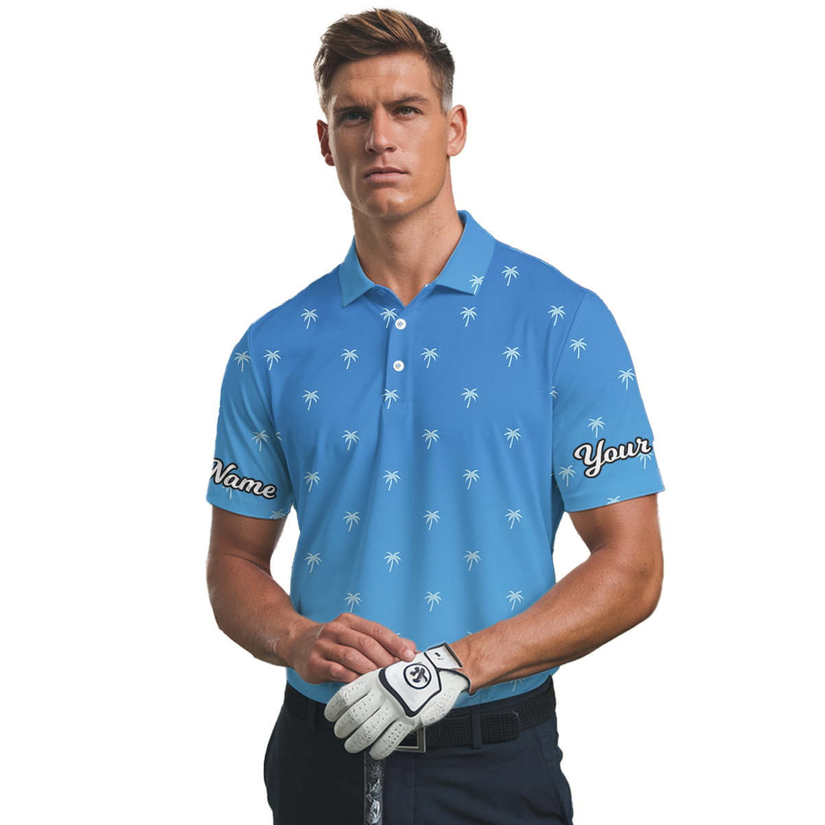 Personalized Palm Tree Golf Polo for Men Blue Ombre R3886 additional image 2