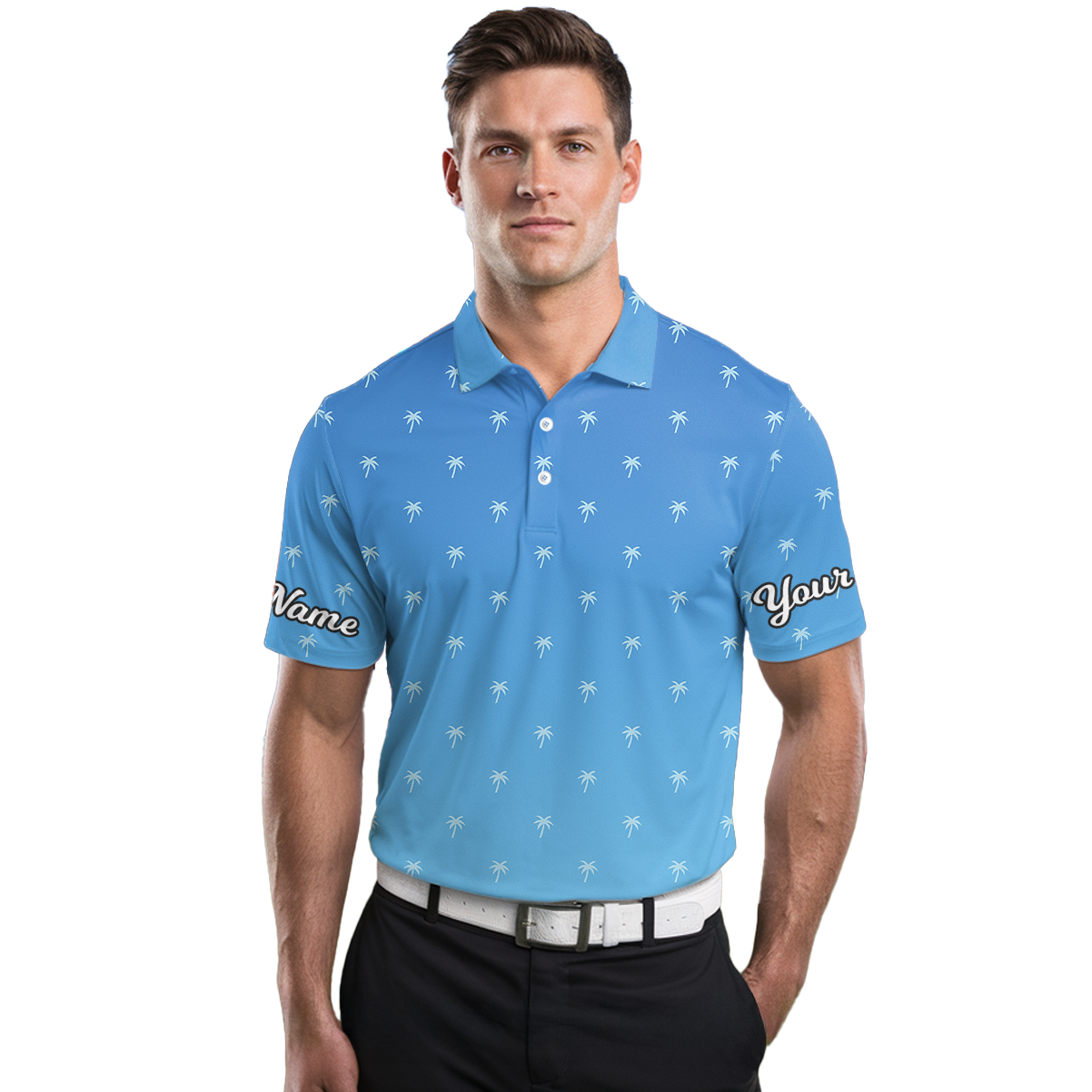 Personalized Palm Tree Golf Polo for Men Blue Ombre R3886 additional image 3
