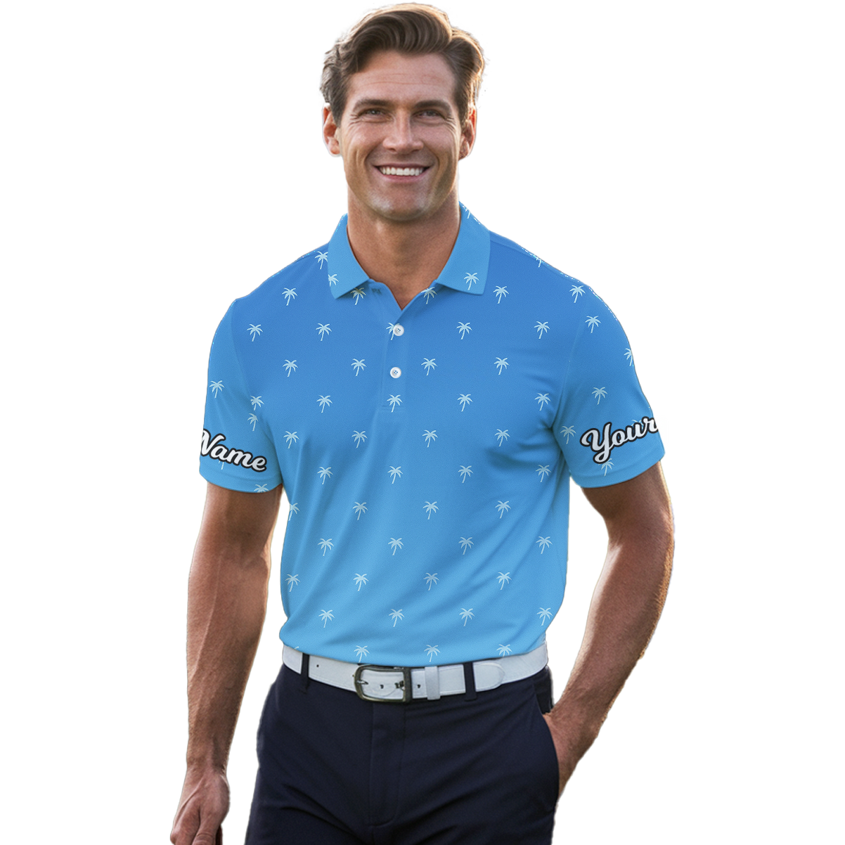 Personalized Palm Tree Golf Polo for Men Blue Ombre R3886 additional image 4