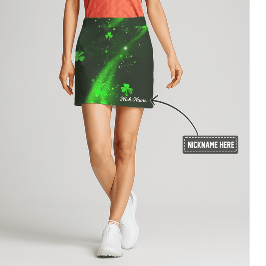 Personalized Women's Dark Green Glowing Shamrock Print Athletic Golf Skort D6066 main image - S