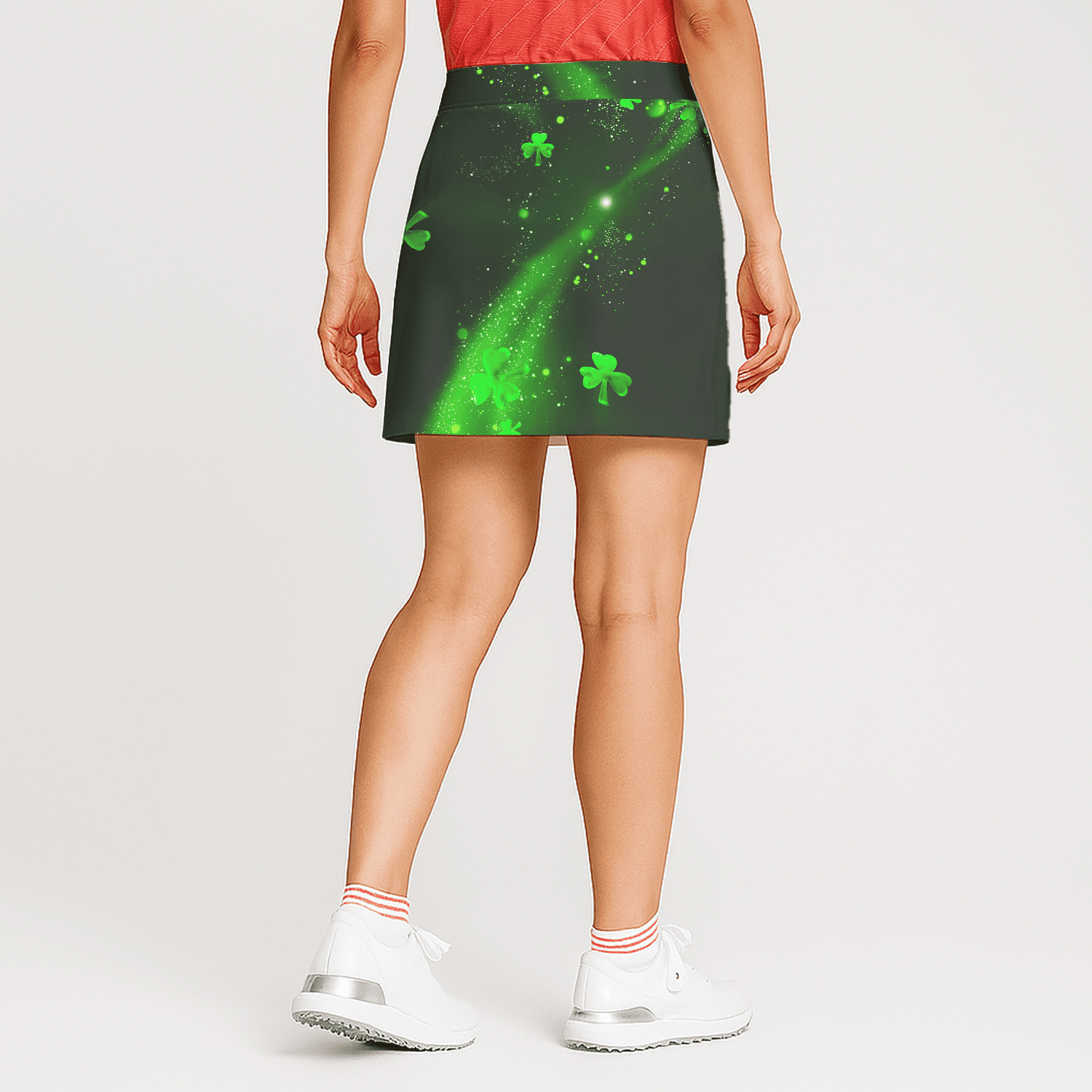 Personalized Women's Dark Green Glowing Shamrock Print Athletic Golf Skort D6066 additional image 1