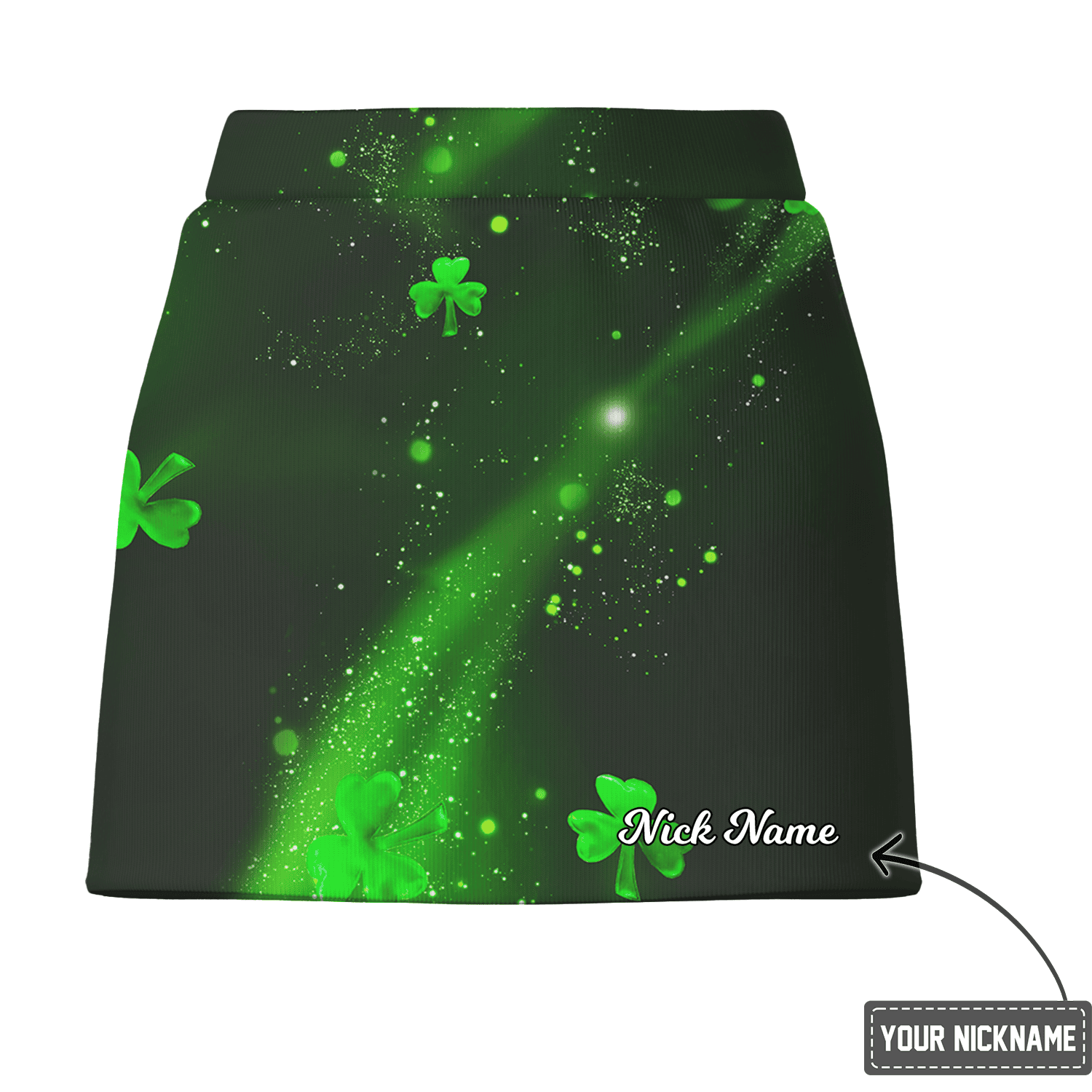 Personalized Women's Dark Green Glowing Shamrock Print Athletic Golf Skort D6066 additional image 2