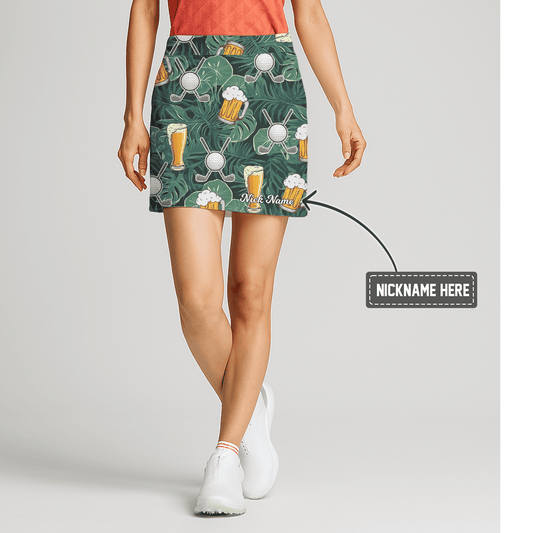 Personalized Women's Green Tropical Beer Mug Golf Ball Print Golf Skort F0955 main image - S