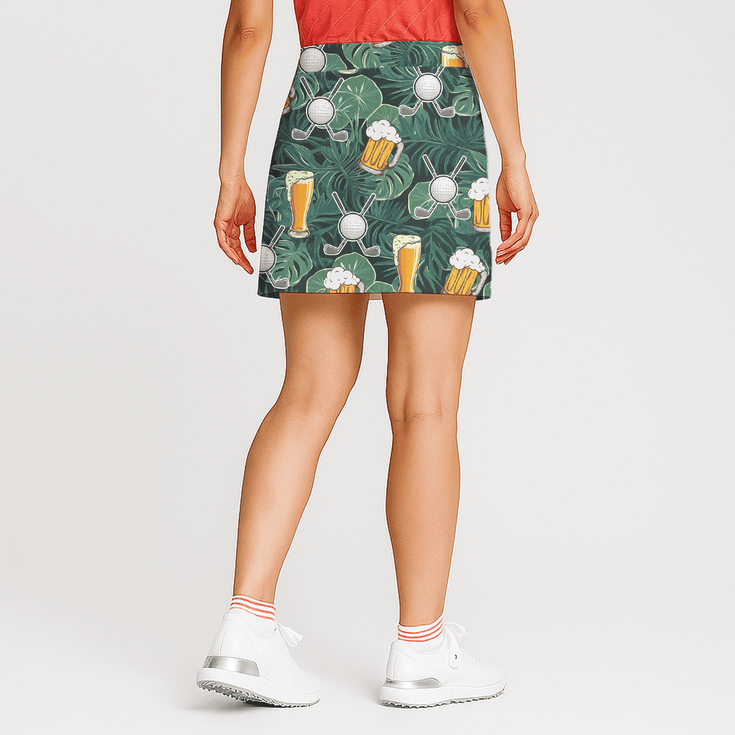 Personalized Women's Green Tropical Beer Mug Golf Ball Print Golf Skort F0955 additional image 1
