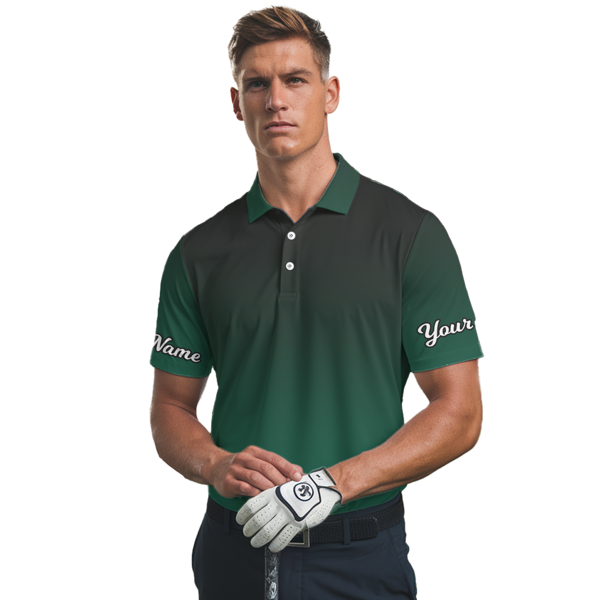 Personalized Ombre Golf Polo Shirt for Men Black Green L4794 additional image 2