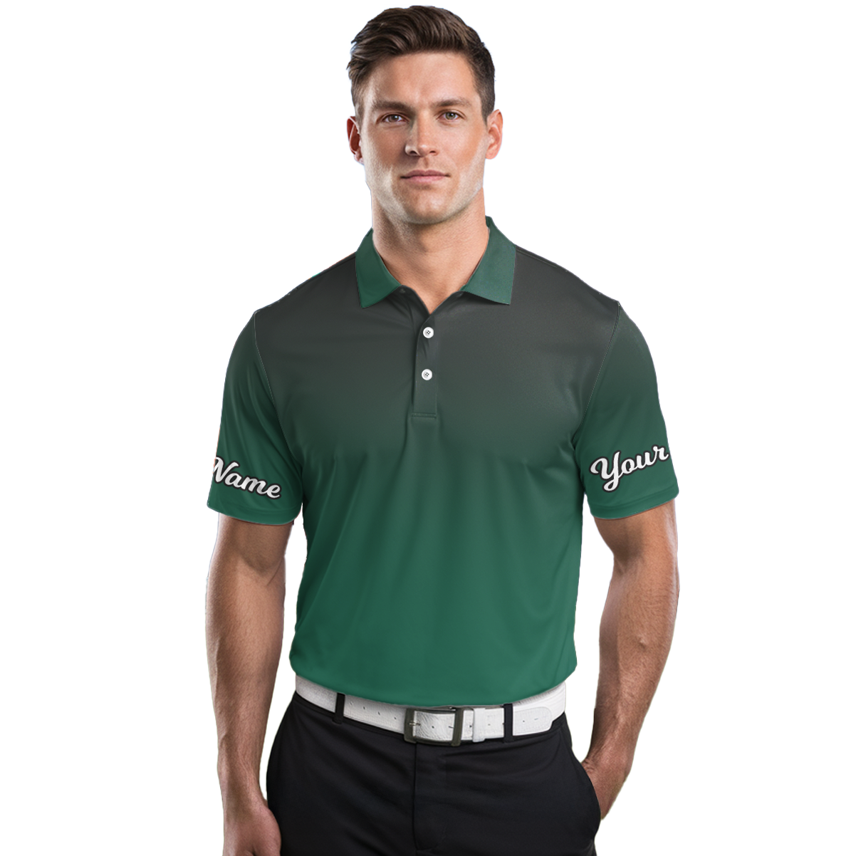 Personalized Ombre Golf Polo Shirt for Men Black Green L4794 additional image 3