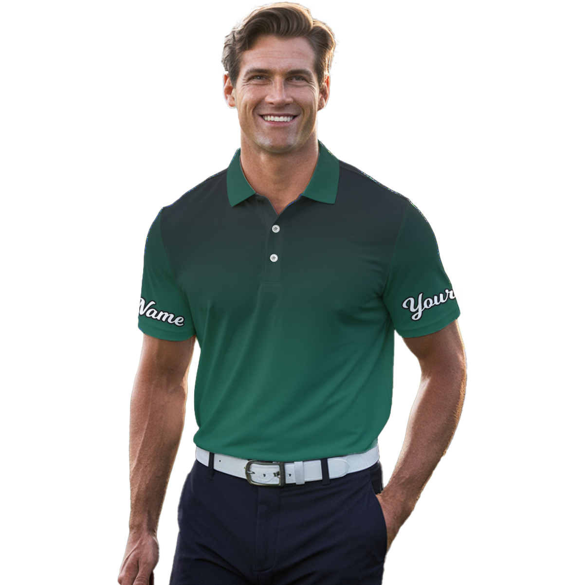 Personalized Ombre Golf Polo Shirt for Men Black Green L4794 additional image 4