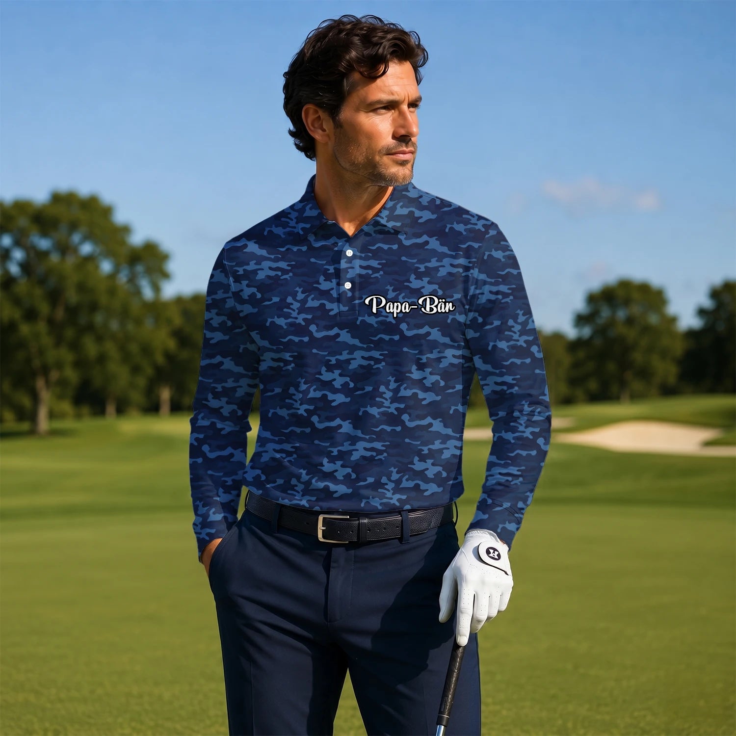 Personalised Navy Blue Camo Golf Polo Shirt For Men L9533
