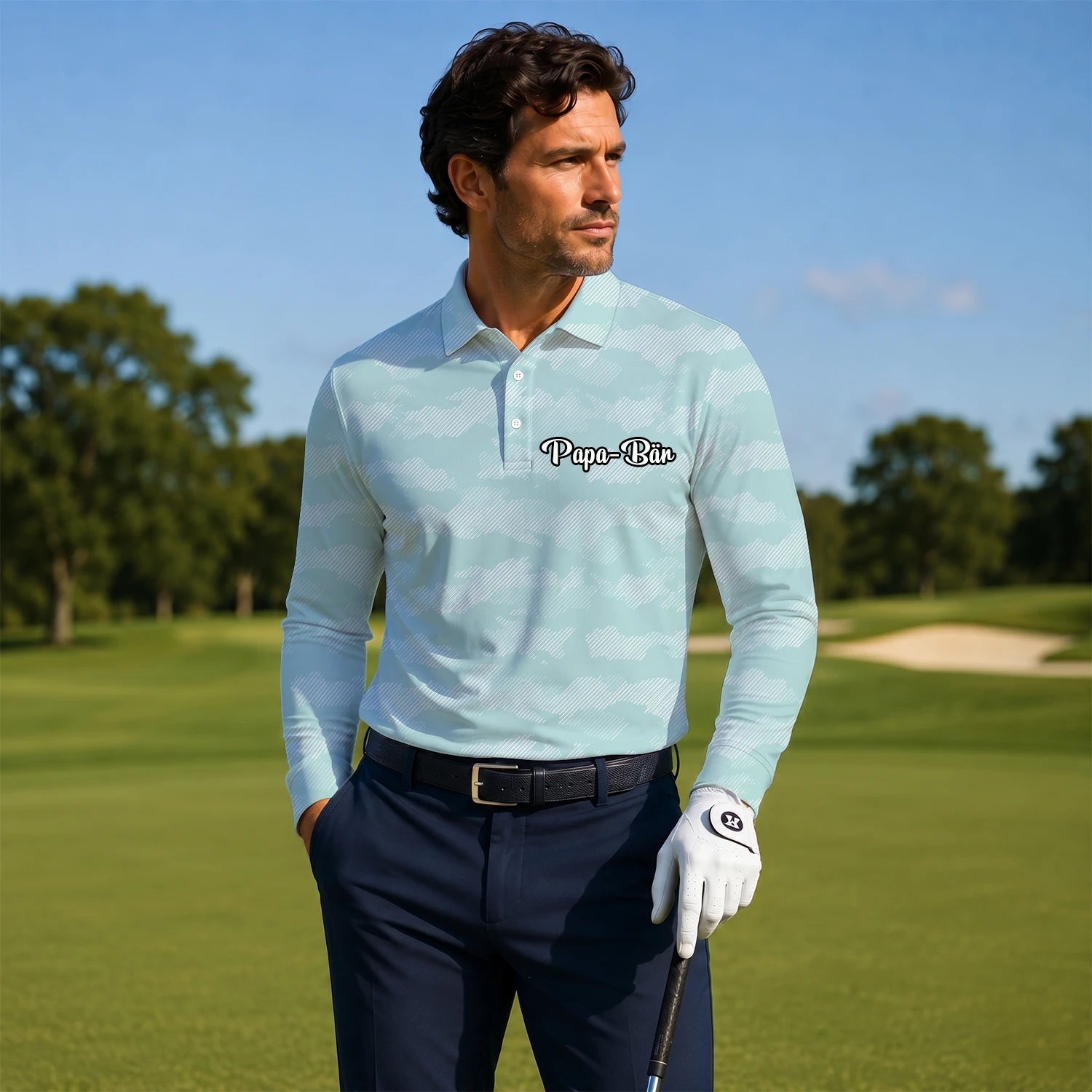 Personalised Mint White Chevron Stripe Golf Polo Shirt For Men K7105