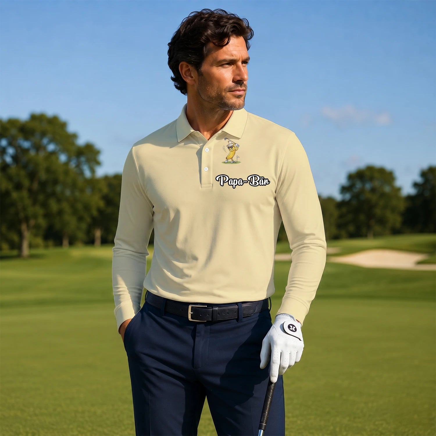 Personalised Pale Yellow Banana Golfer Cartoon Golf Polo Shirt For Men X9847