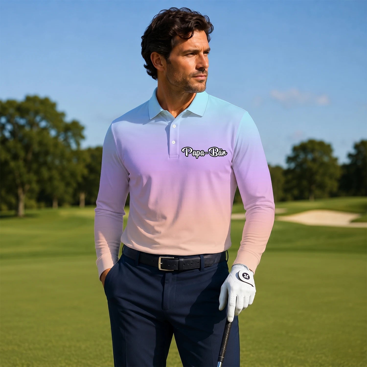 Personalised Pastel Rainbow Gradient Golf Polo Shirt For Men R9936