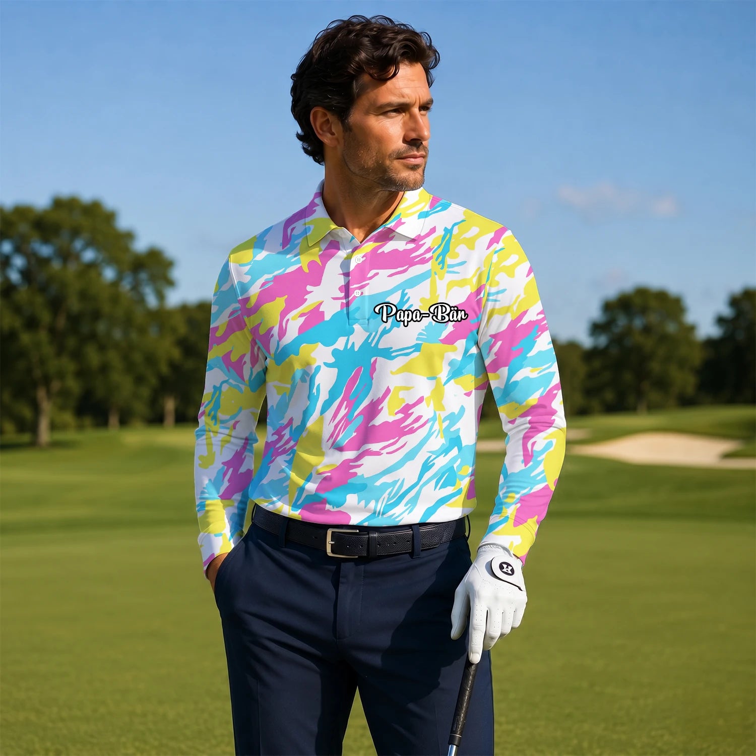 Personalised Pastel Rainbow Camo Golf Polo Shirt For Men F0280