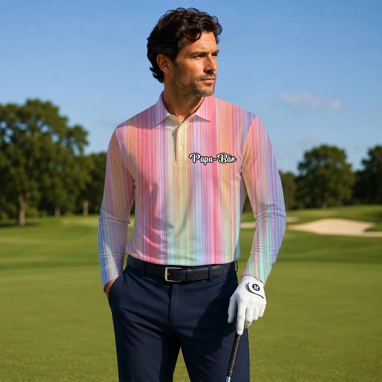 Personalised Pastel Rainbow Stripe Golf Polo Shirt For Men C5307