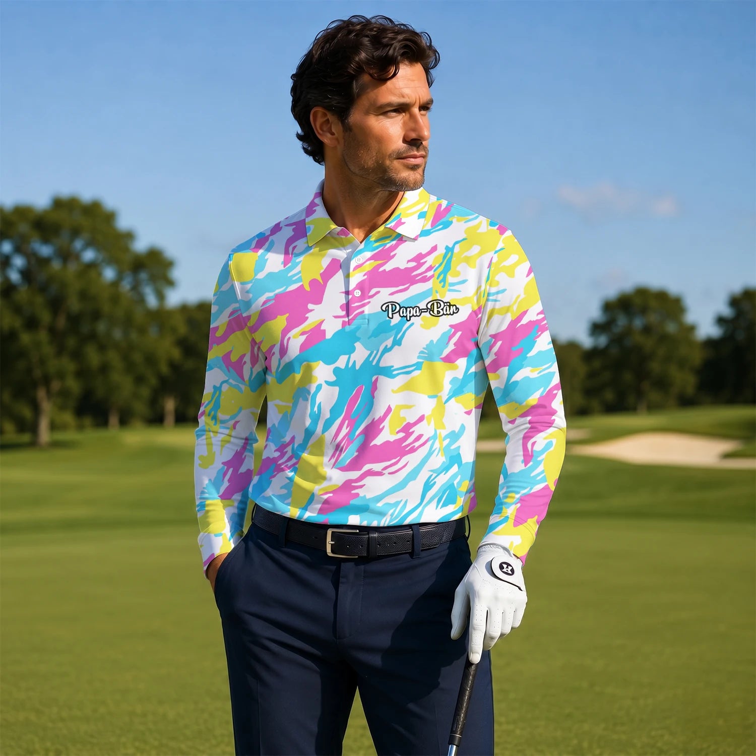 Personalised Pastel Rainbow Camo Golf Polo Shirt For Men F0280