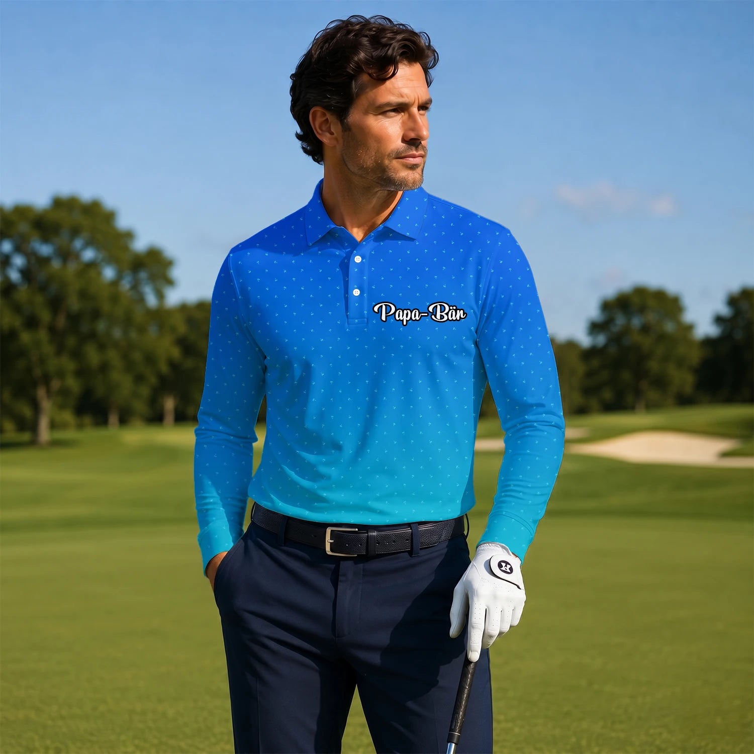 Personalised Blue Turquoise Dotted Gradient Golf Polo Shirt For Men O2326