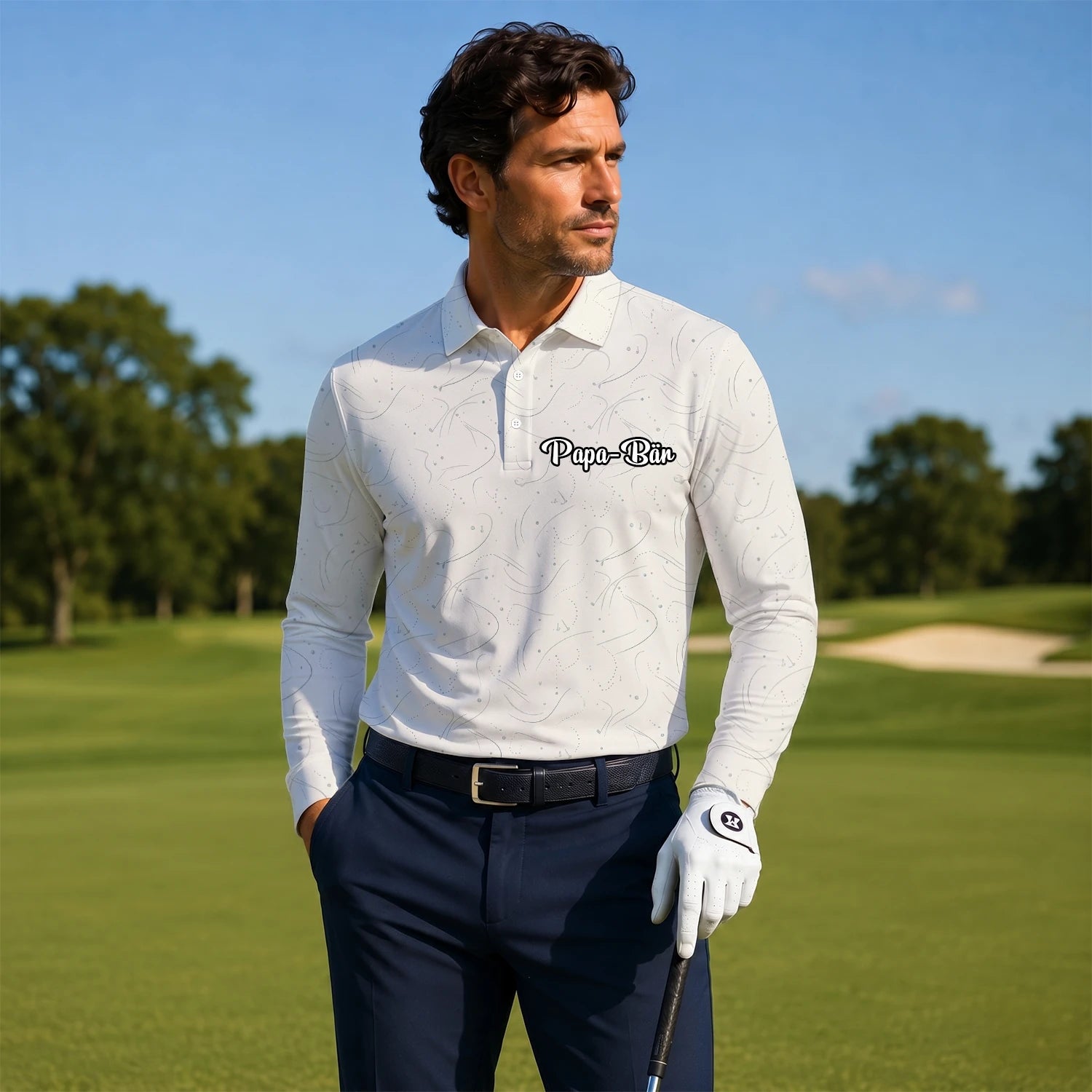 Personalised Cream Golf Tee Line Art Golf Polo Shirt For Men O7898