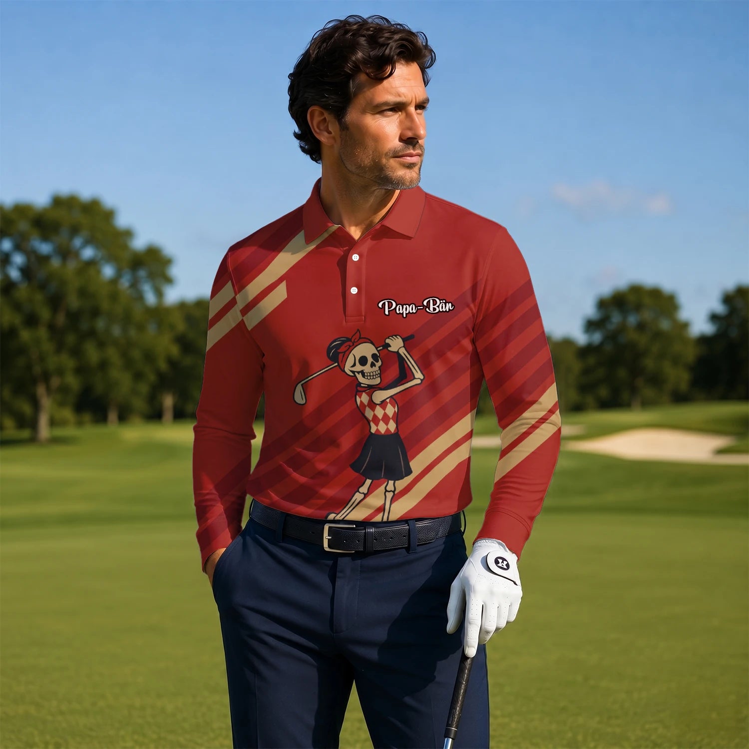 Personalised Red Skeleton Golfer Cartoon Golf Polo Shirt For Men Y0970