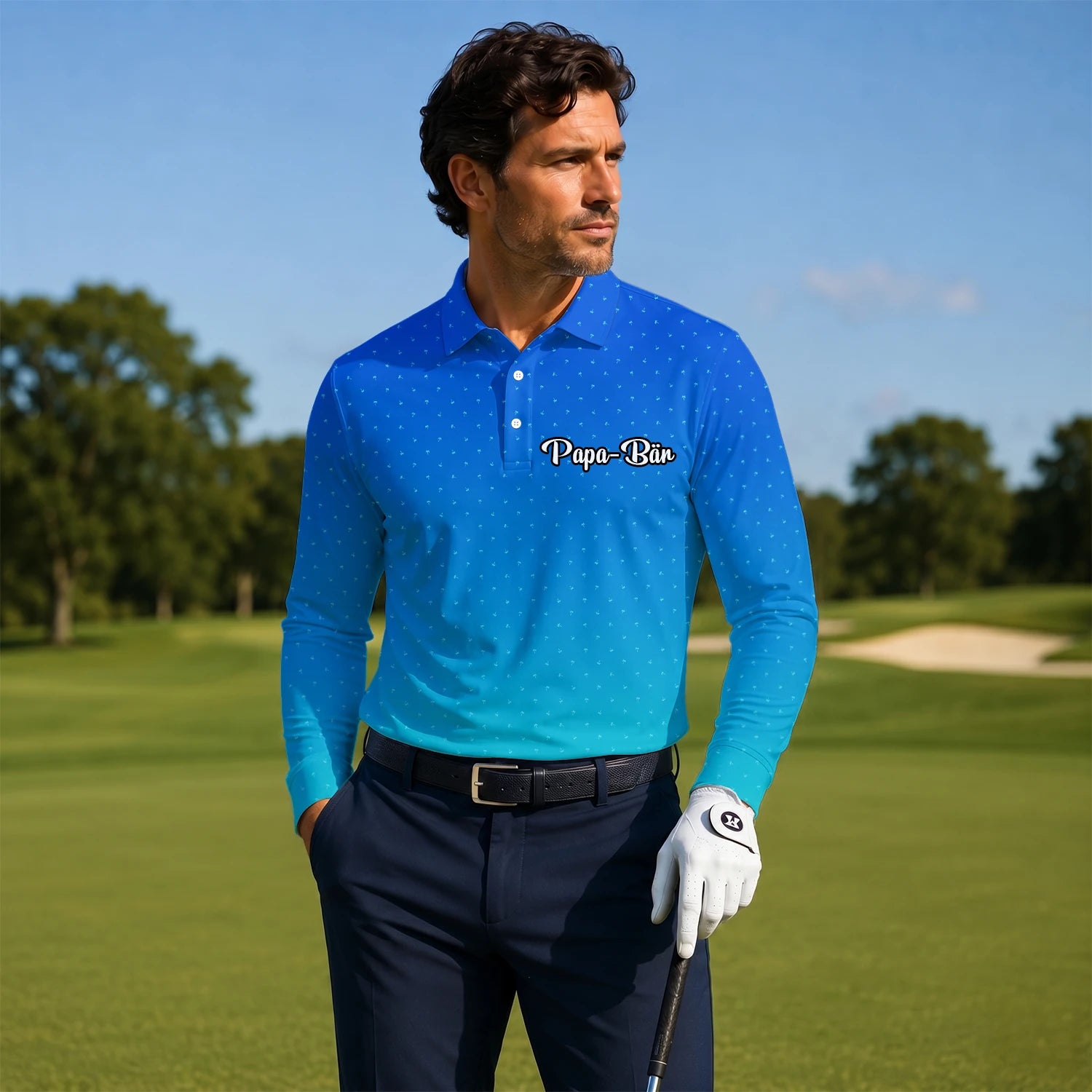 Personalised Blue Turquoise Dotted Gradient Golf Polo Shirt For Men C6032