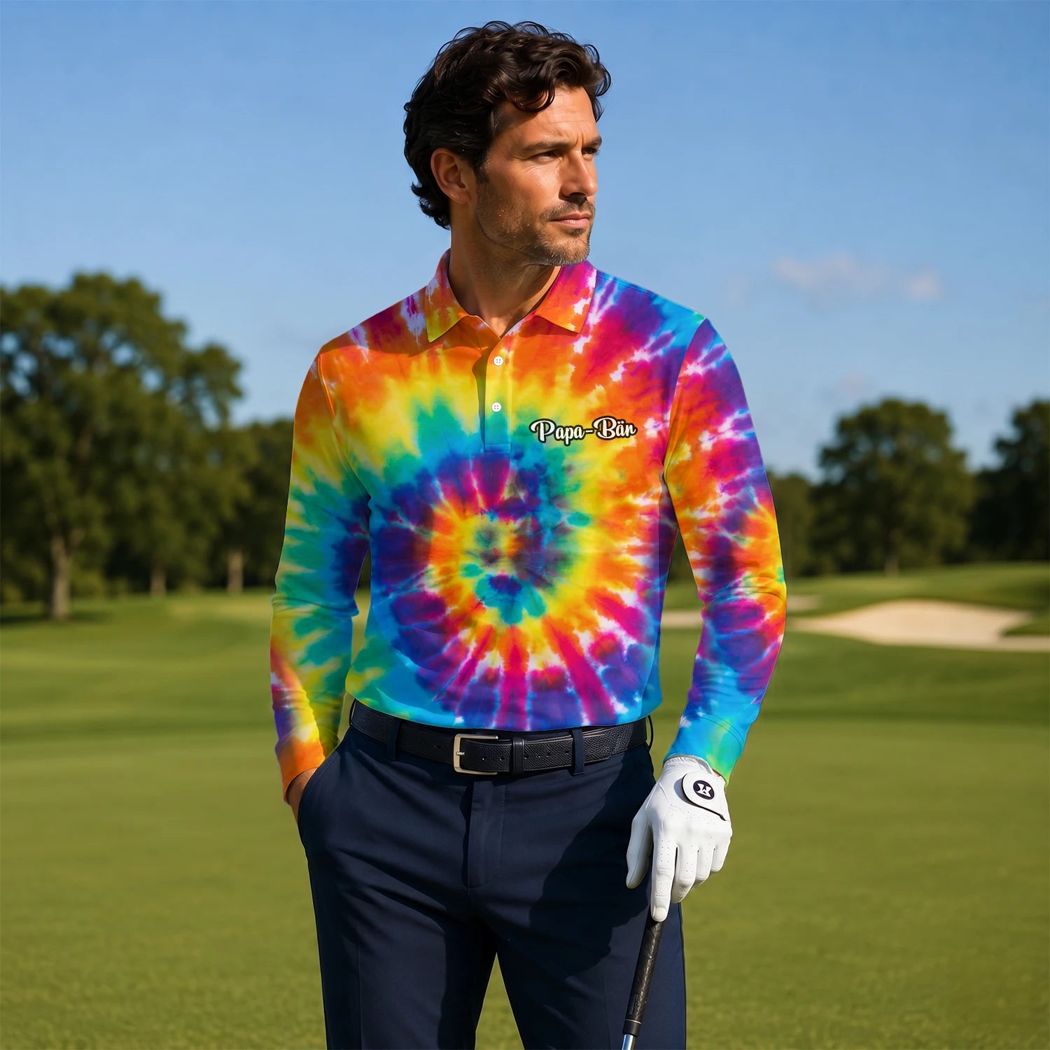 Personalised Rainbow Tie Dye Spiral Golf Polo Shirt For Men S4610