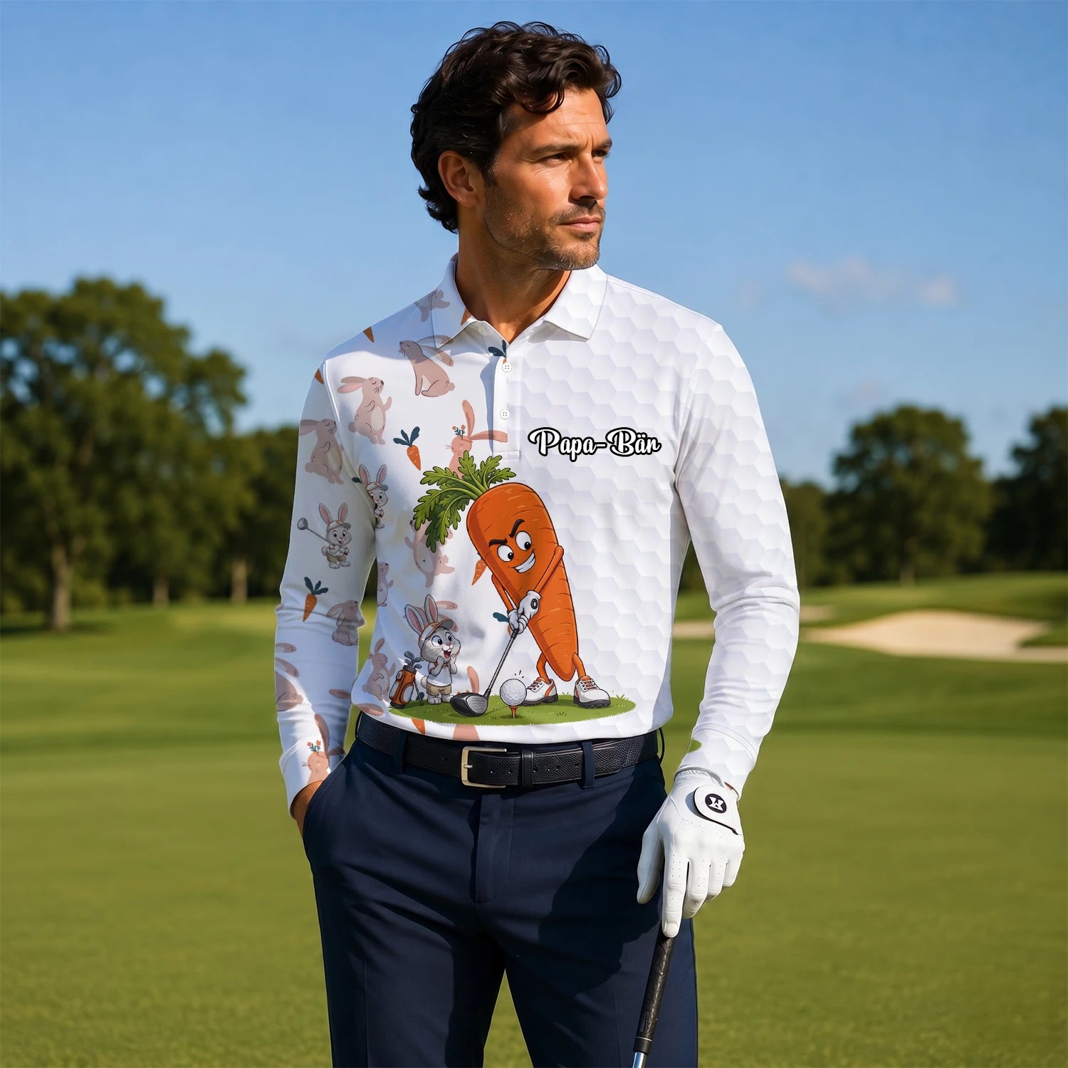 Personalised White Carrot Bunny Golfer Cartoon Golf Polo Shirt For Men Y6359