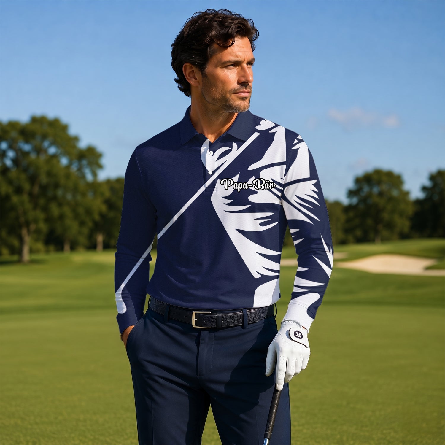 Personalised Navy White Tribal Golf Polo Shirt For Men A1639