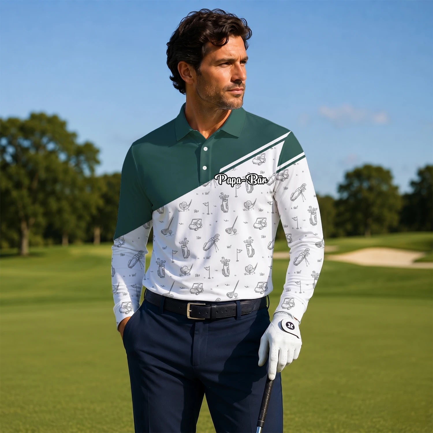 Personalised Green White Golf Club Sketch Golf Polo Shirt For Men L9936