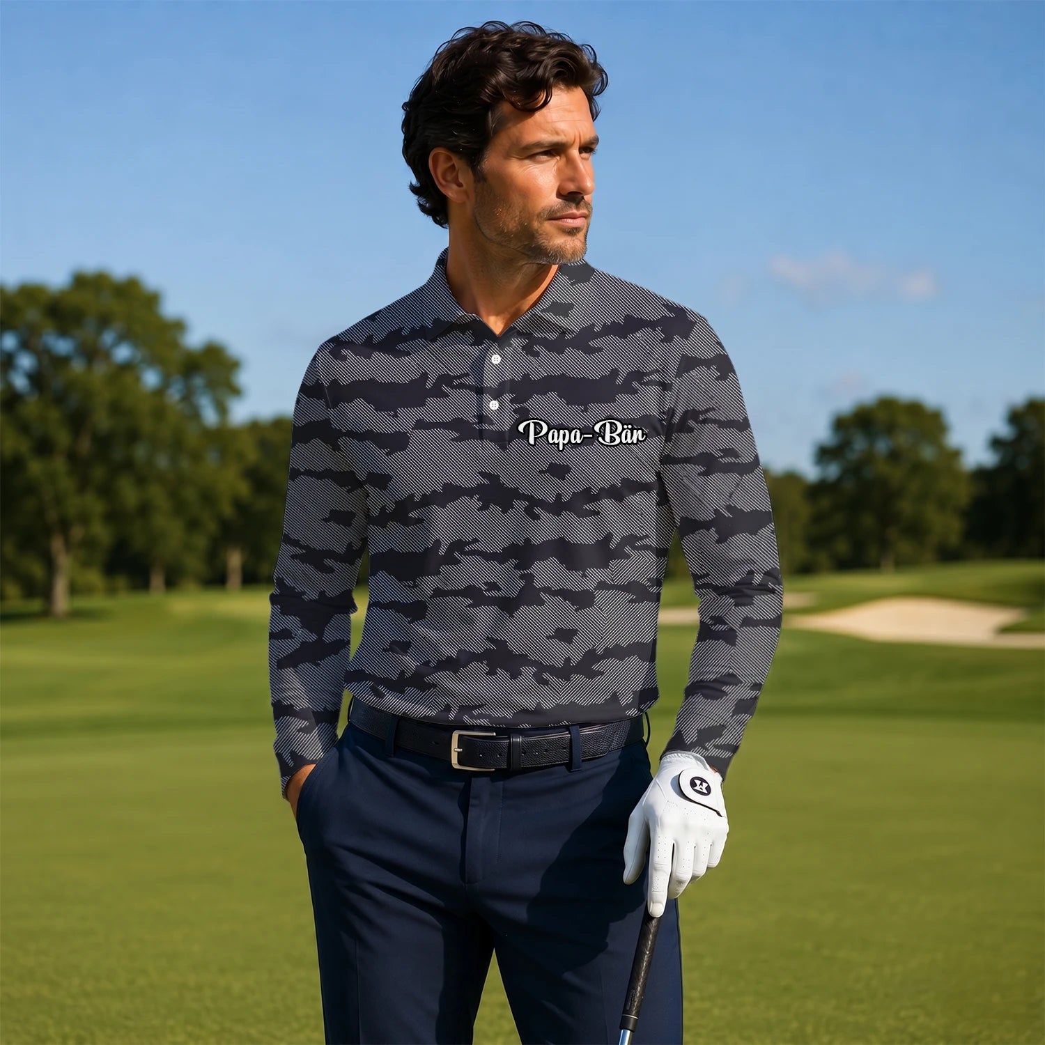 Personalised Grey Black Camo Golf Polo Shirt For Men R8701